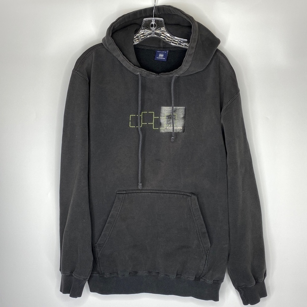 Vintage Foursquare Black Hooded Snowboarding Sweatshirt Size Large 90s